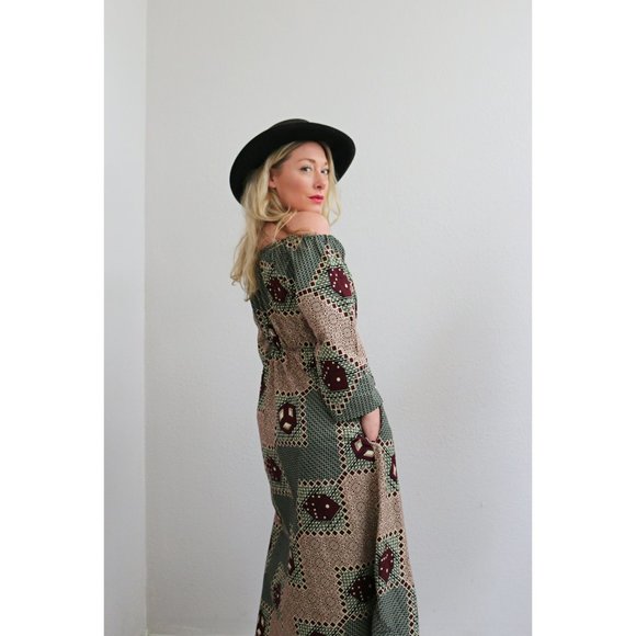 1980's Ankara Super Java African Print Midi Dice Dress // Women's XS to SM - Picture 5 of 9